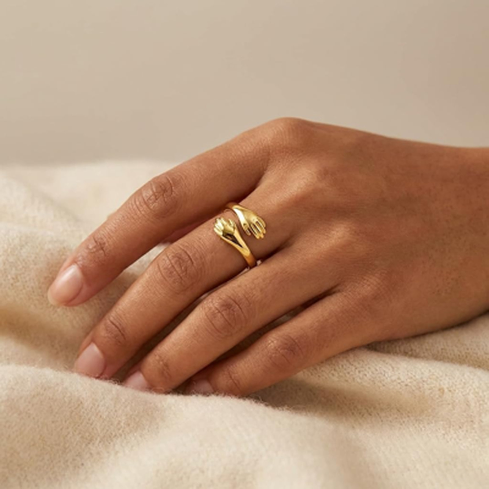 Women’s Adjustable Gold Plated Hug Ring Engraved Open Band Jewelry Sentimental