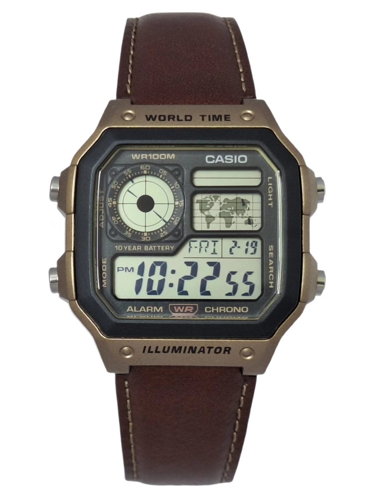 Casio AE-1200WHL-5A Mens Watch Digital Sports World Leather Band AE1200WHL5A