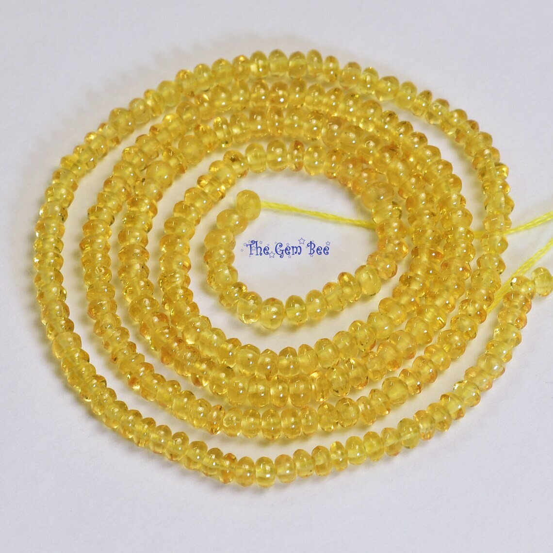 2.8mm Petite Natural Golden Yellow Sapphire Smooth Rondelle Beads 16″ Strand