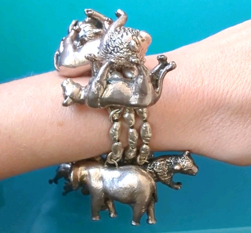 Sterling Silver 114 g 3D SAFARI ZOO Animal Bracelet Lion Gorilla Tiger Elephant*