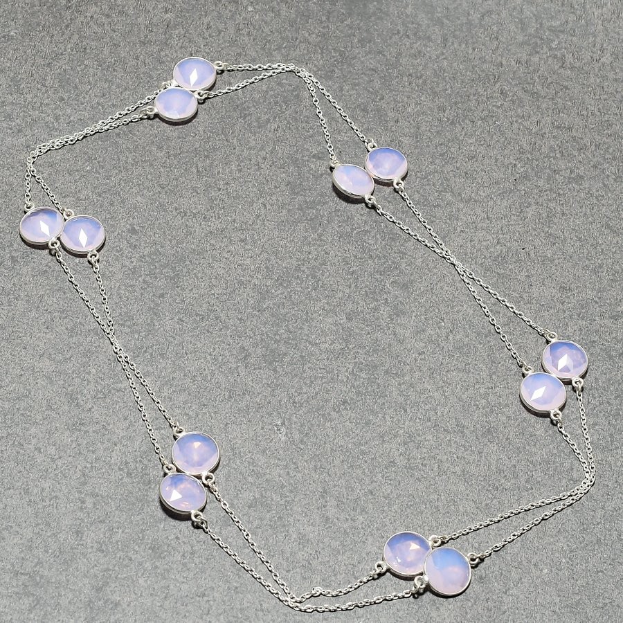 Pink Milky Opal 925 Sterling Silver Gemstone Jewelry Chain Necklace 36″ CH 1108