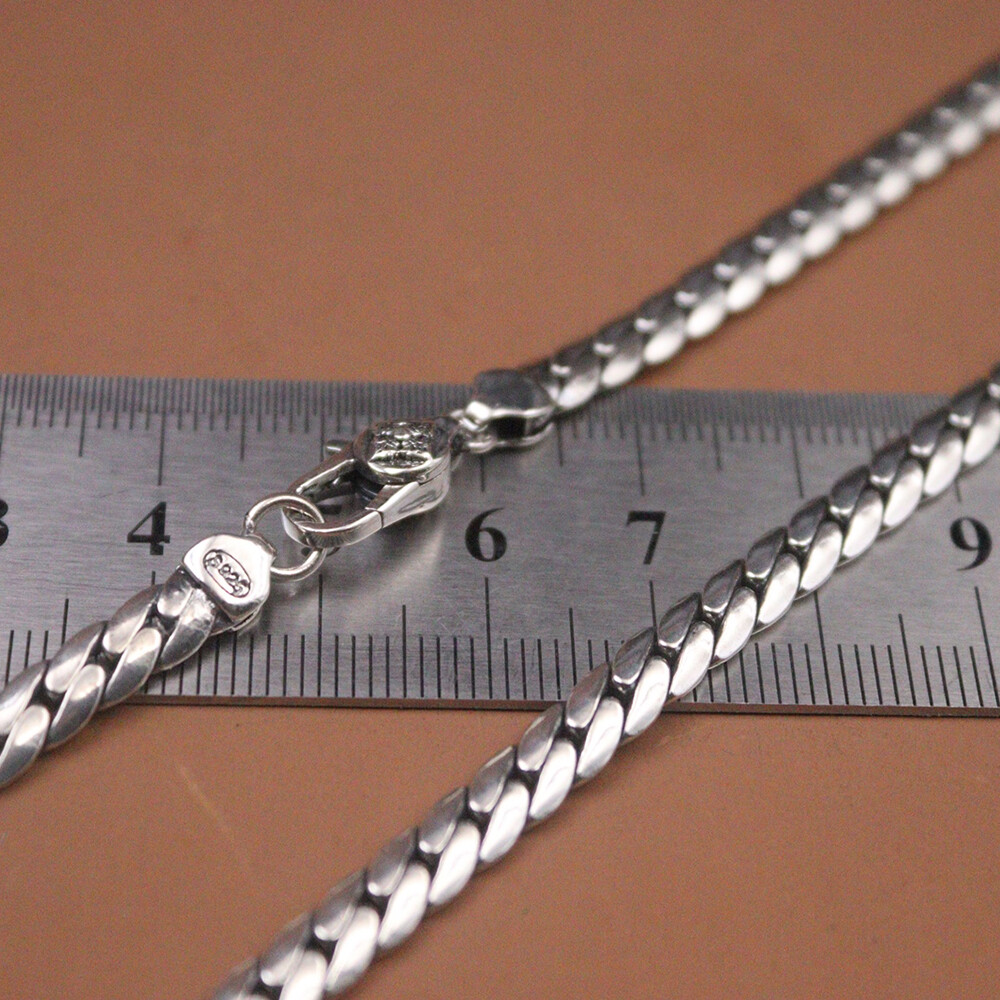NEW Real 925 Sterling Silver Necklace 5mm Curb Link Chain For Men 23.6inch