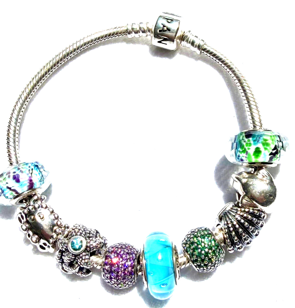 Authentic Pandora Sterling Silver Charm Bracelet ALE 925 w/ 9 Charms