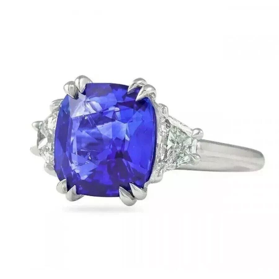 Art Deco Style Lab Created Diamond & Sapphire Engagement 14K White Gold FN Ring