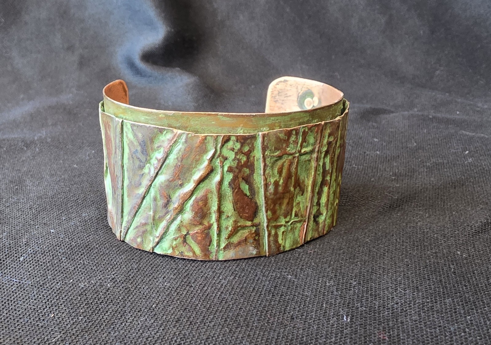 Patina Copper Cuff Bracelet – Handcrafted Wide Textured Cuff, Adjustable Fit