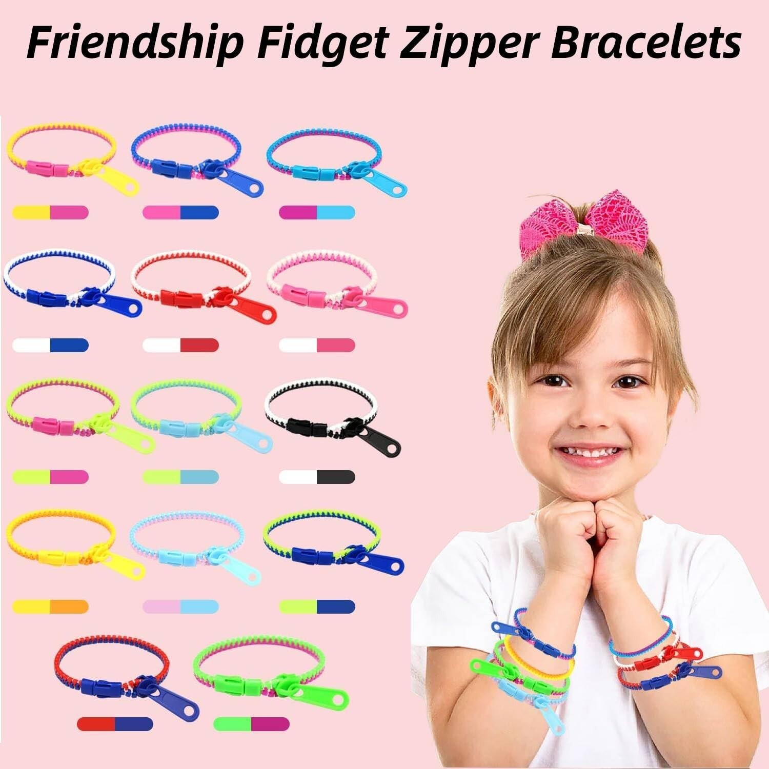 10 x Zip Zipper Unisex All Ages Bracelet Stress Relief Sensory Focus Fidget Toy