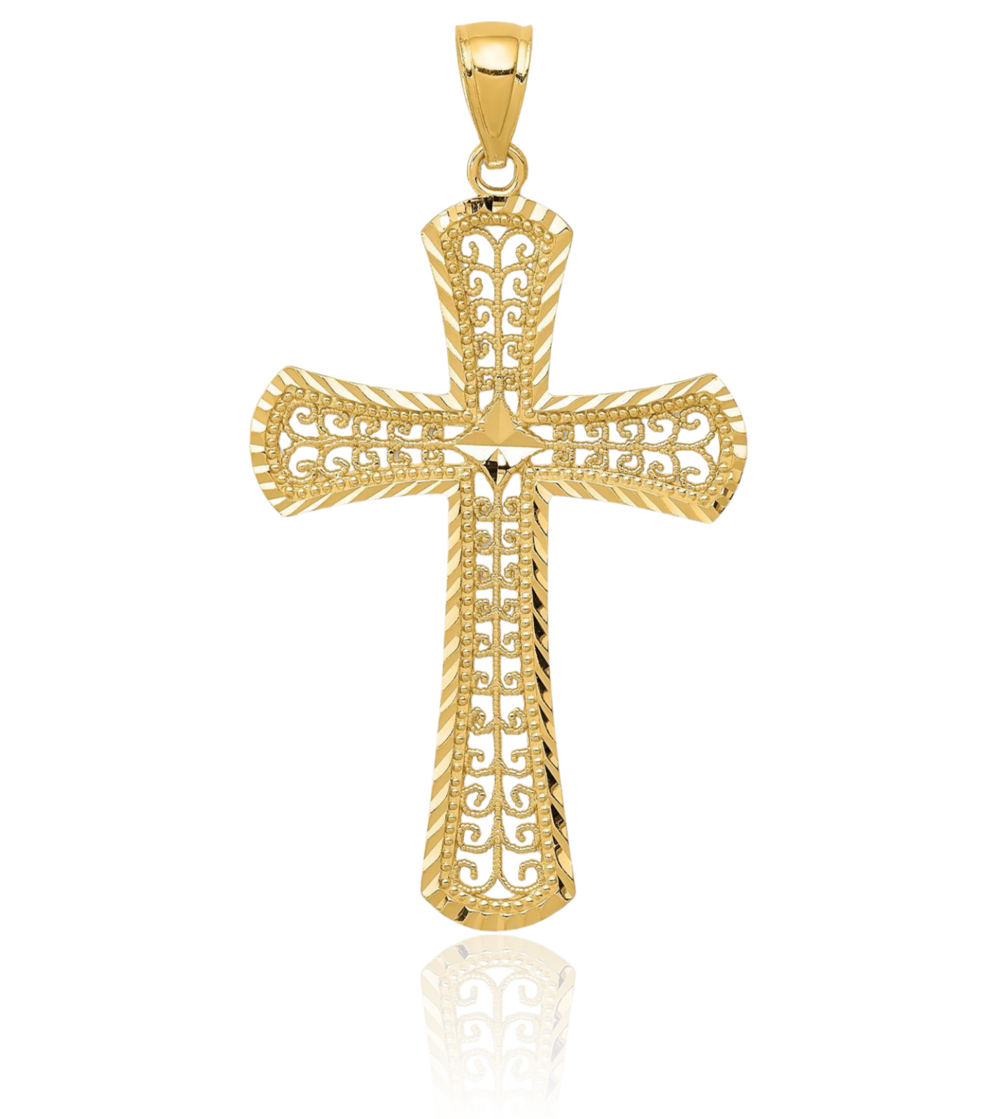 14K Solid Yellow Gold Extra Large Filigree Cross Pendant Necklace 42mm 1-5/8