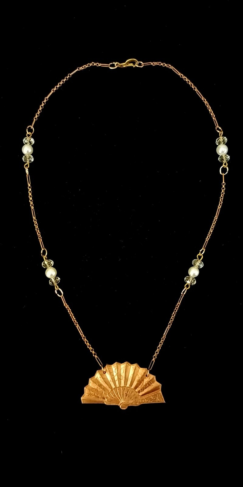 Vintage Art Deco Die Struck Fan Crystal Necklace