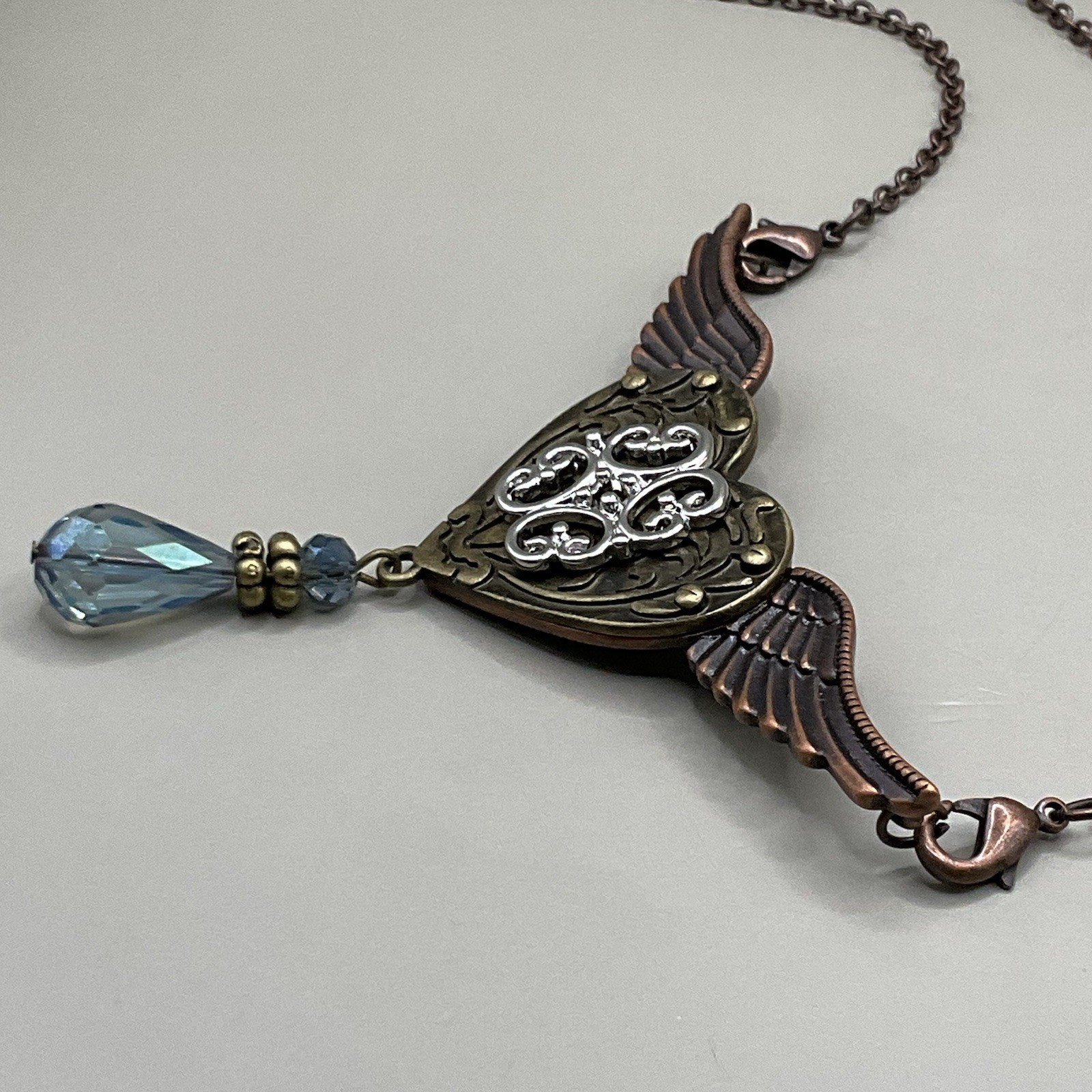 Alexa’s Angels Necklace Mixed Metal Heart Crystal Drop Pendant Brooch