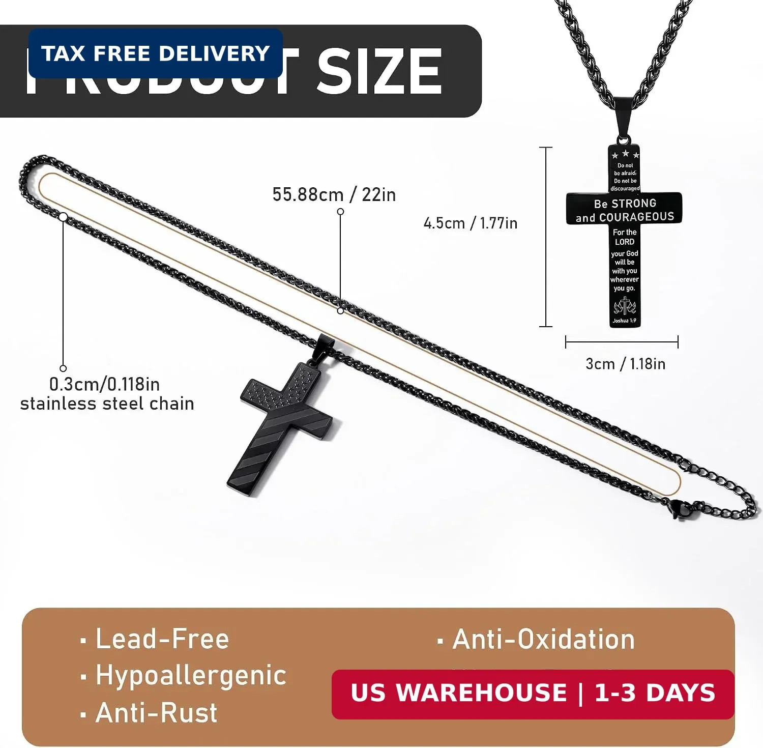 Cross Necklace for Men, 2 Pcs American Flag Bible Verse Chain for Confirmation E