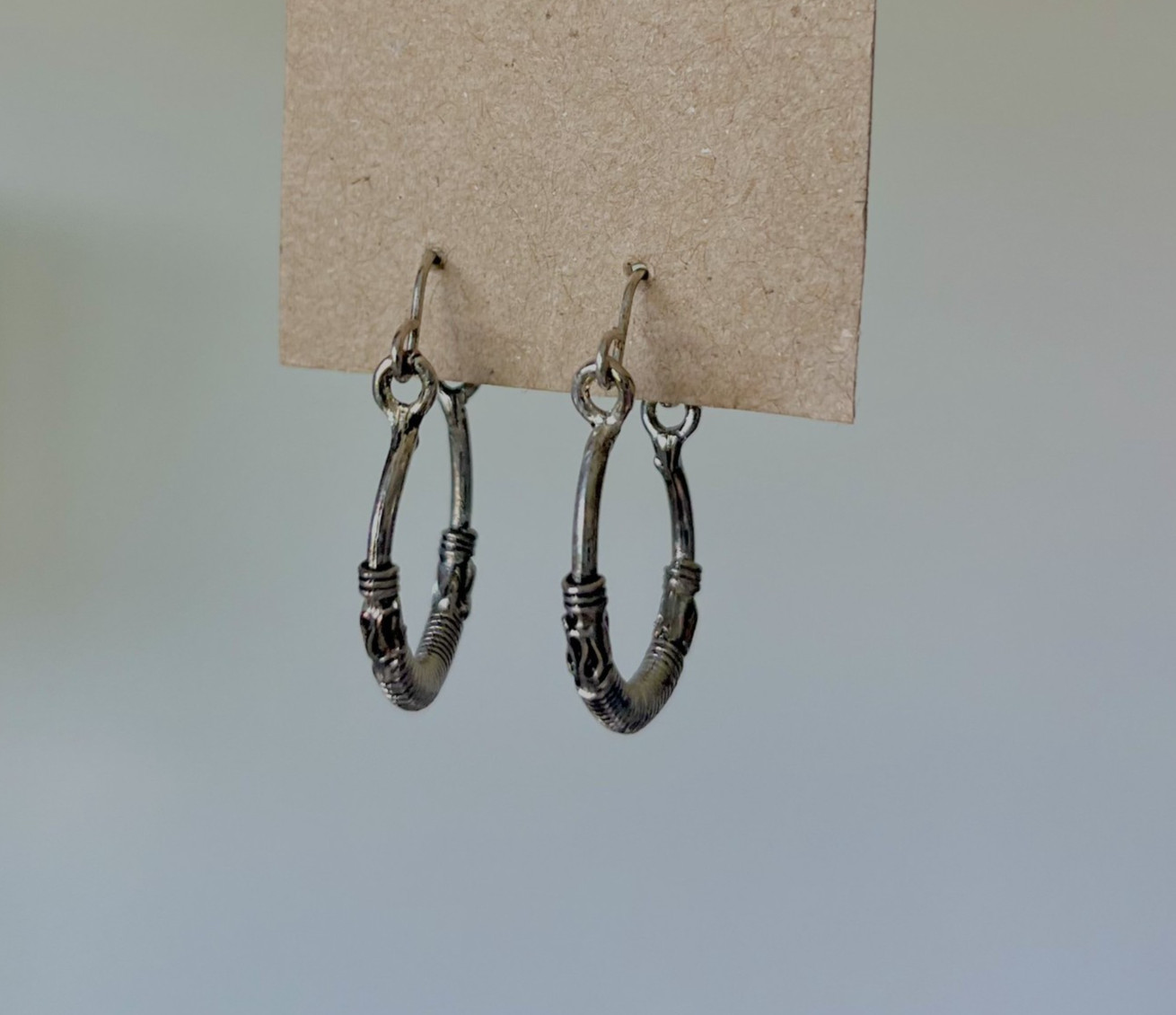 Wire Detail Round Hoop Earrings Silver Tone Metal Latch Back for Lobe