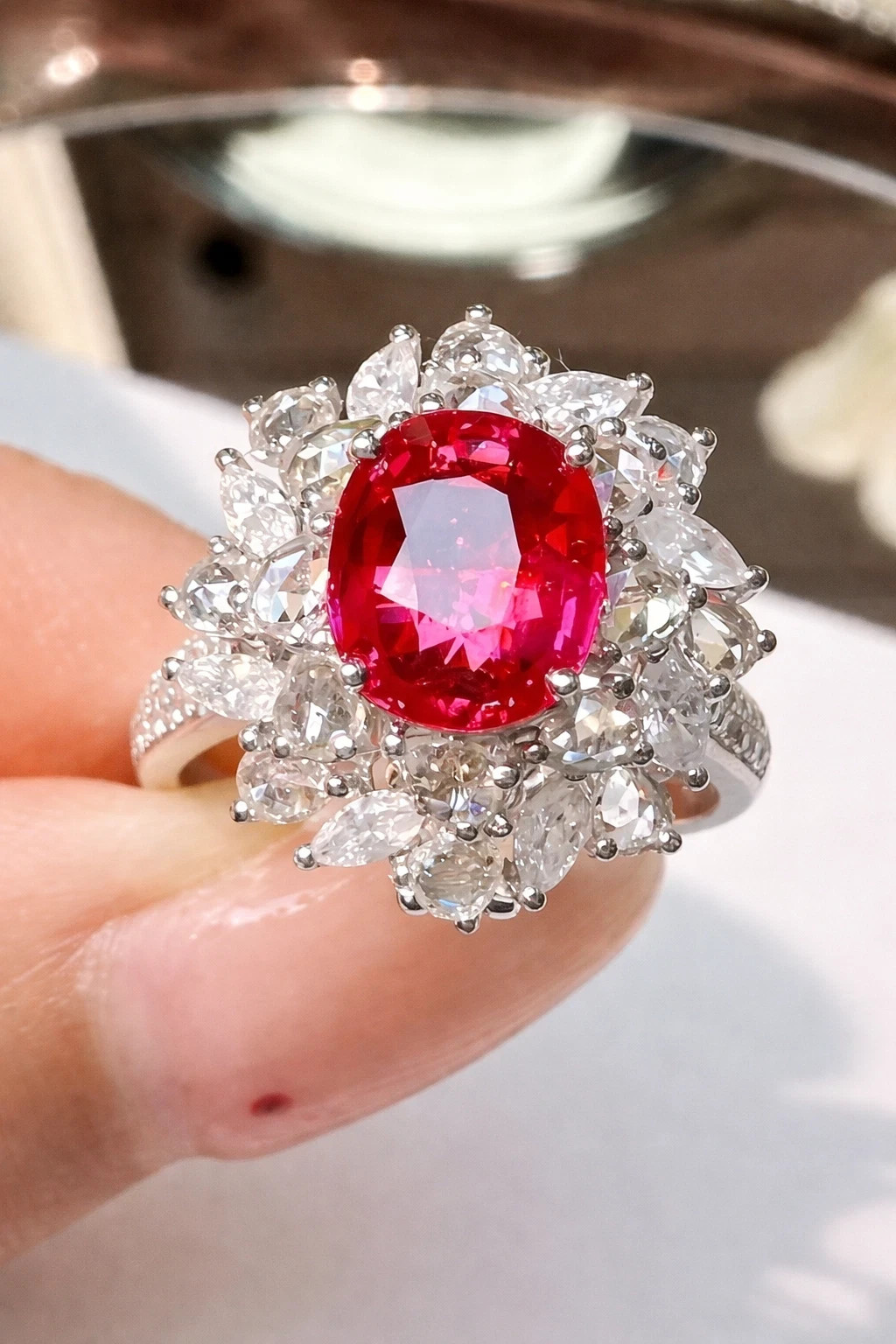 6.45 Ct Natural Ruby & Diamond Engagement Ring Solid 14K White Gold 6 7 8