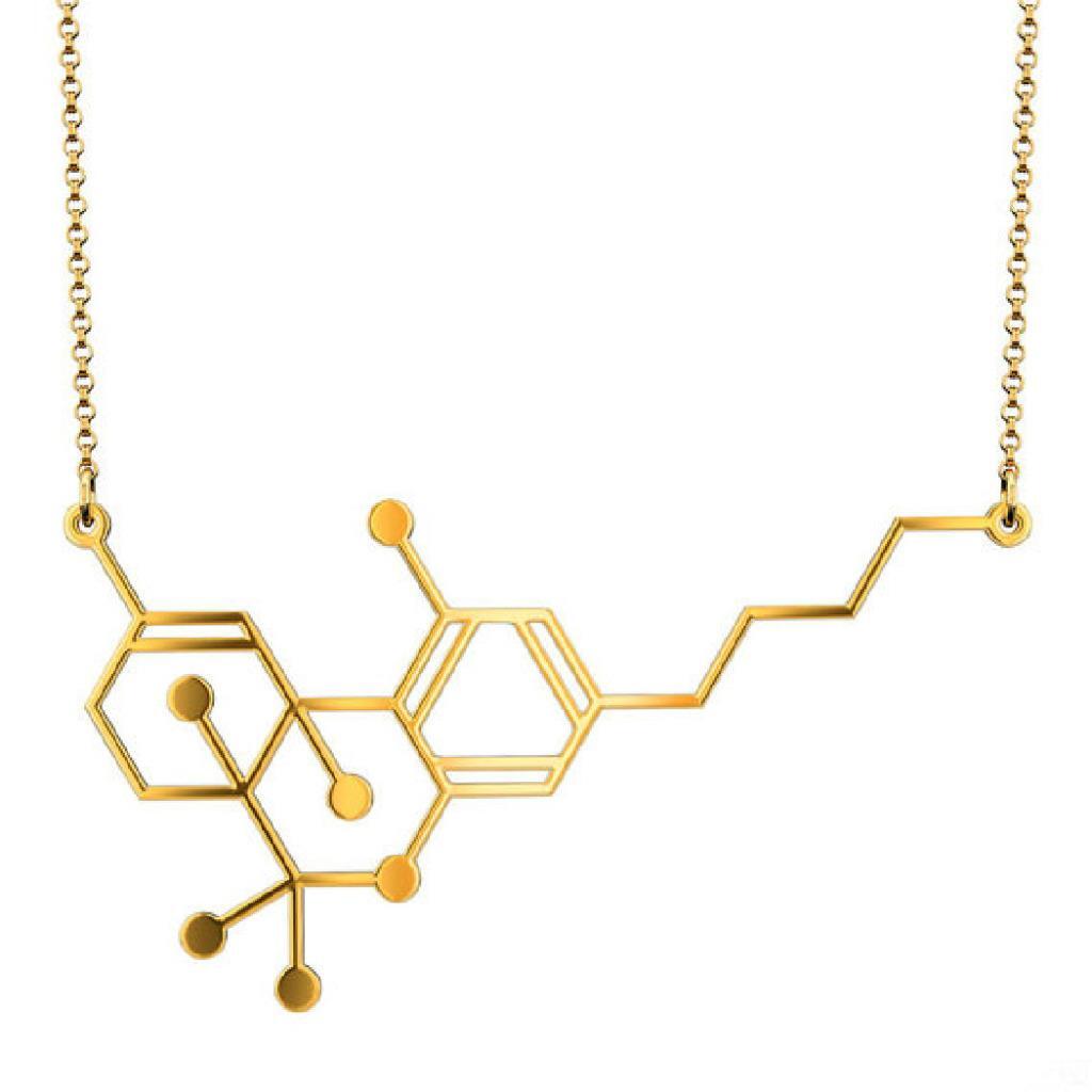 THC MOLECULE NECKLACE Marijuana Pot Weed Science Chemistry Black Gold or Silver