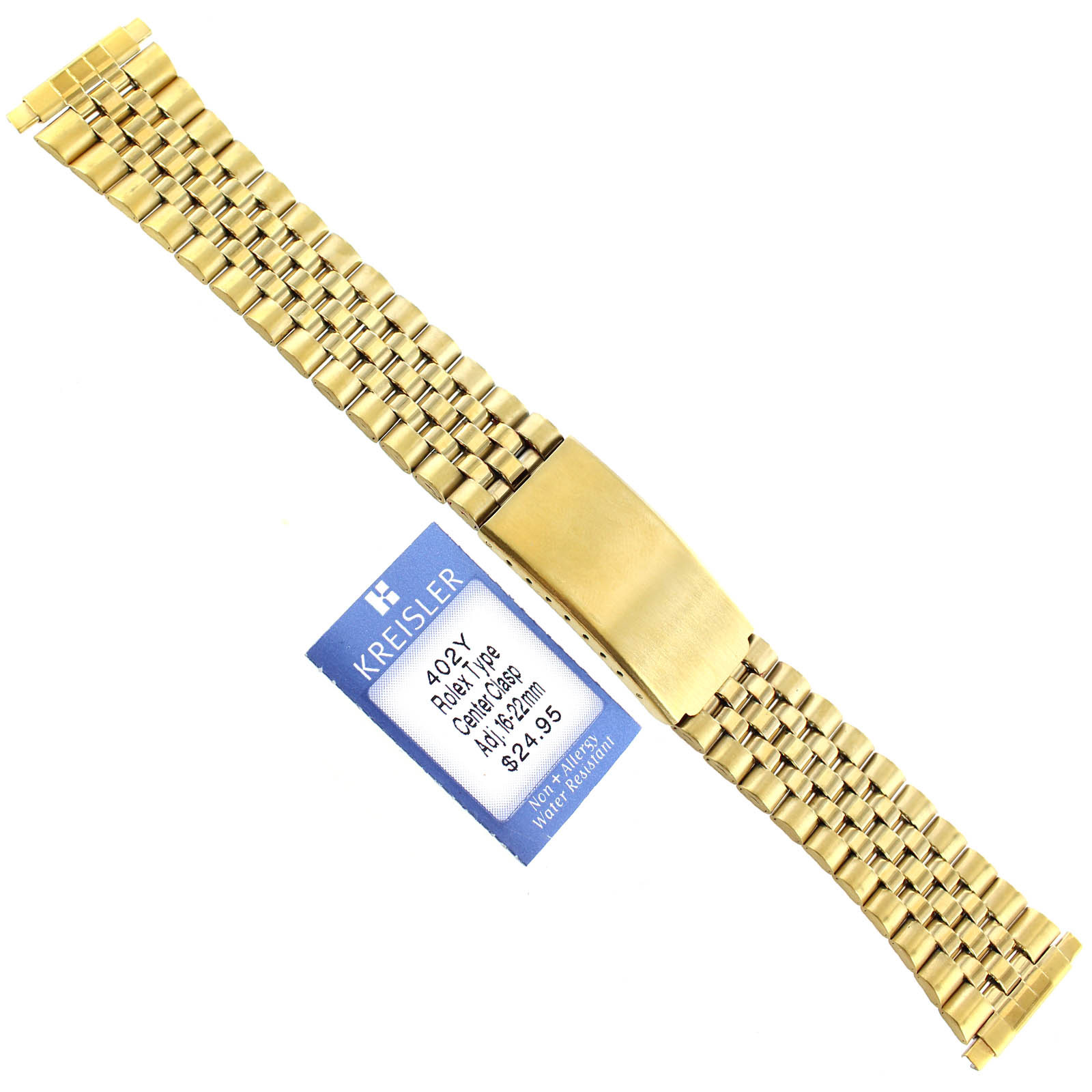 16-22mm Kreisler Center Clasp Gold Tone Non Allergy Stainless Watch Band 402Y