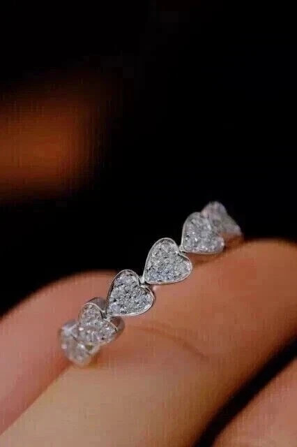 1.20CTW Heart Cut Natural Diamond Solid 950 Platinum Half Eternity Band Size 6