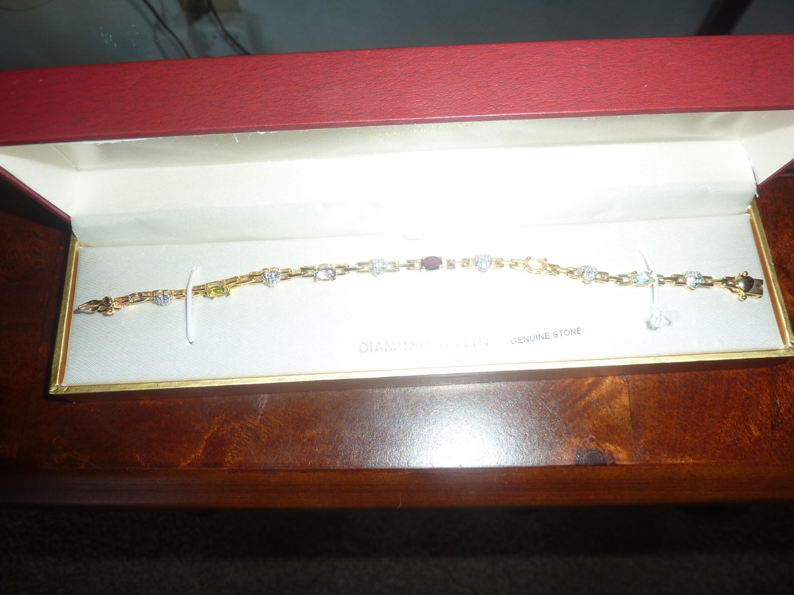 Tennis Bracelet, 18k Gold over sterling Ruby and diamonds w lobster claw close