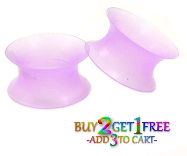 Pair 8g-40mm PURPLE SILICONE EARSKIN TUNNELS Double Flare Gauges Thin Flesh 1026