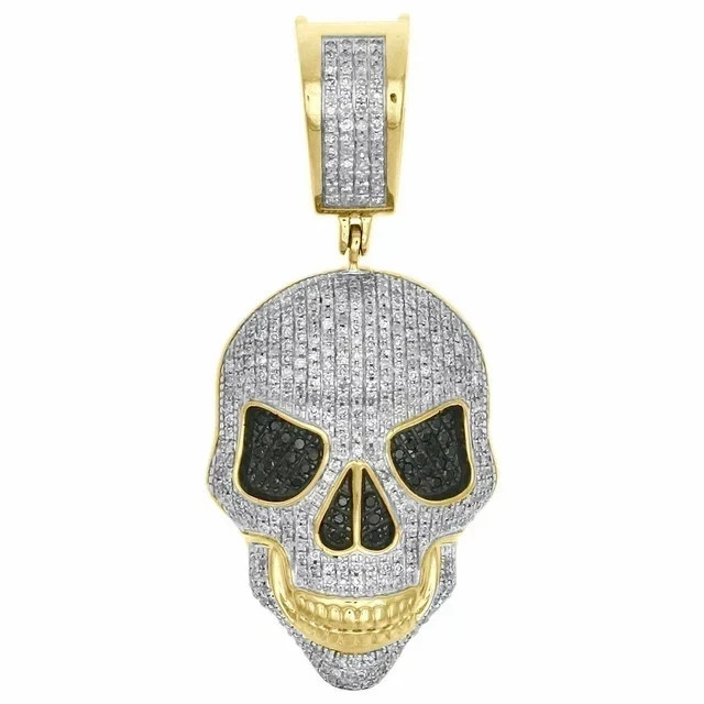 14K Yellow Gold Plated Globe Human Skull Pendant 3 Ct Round Simulated Diamond