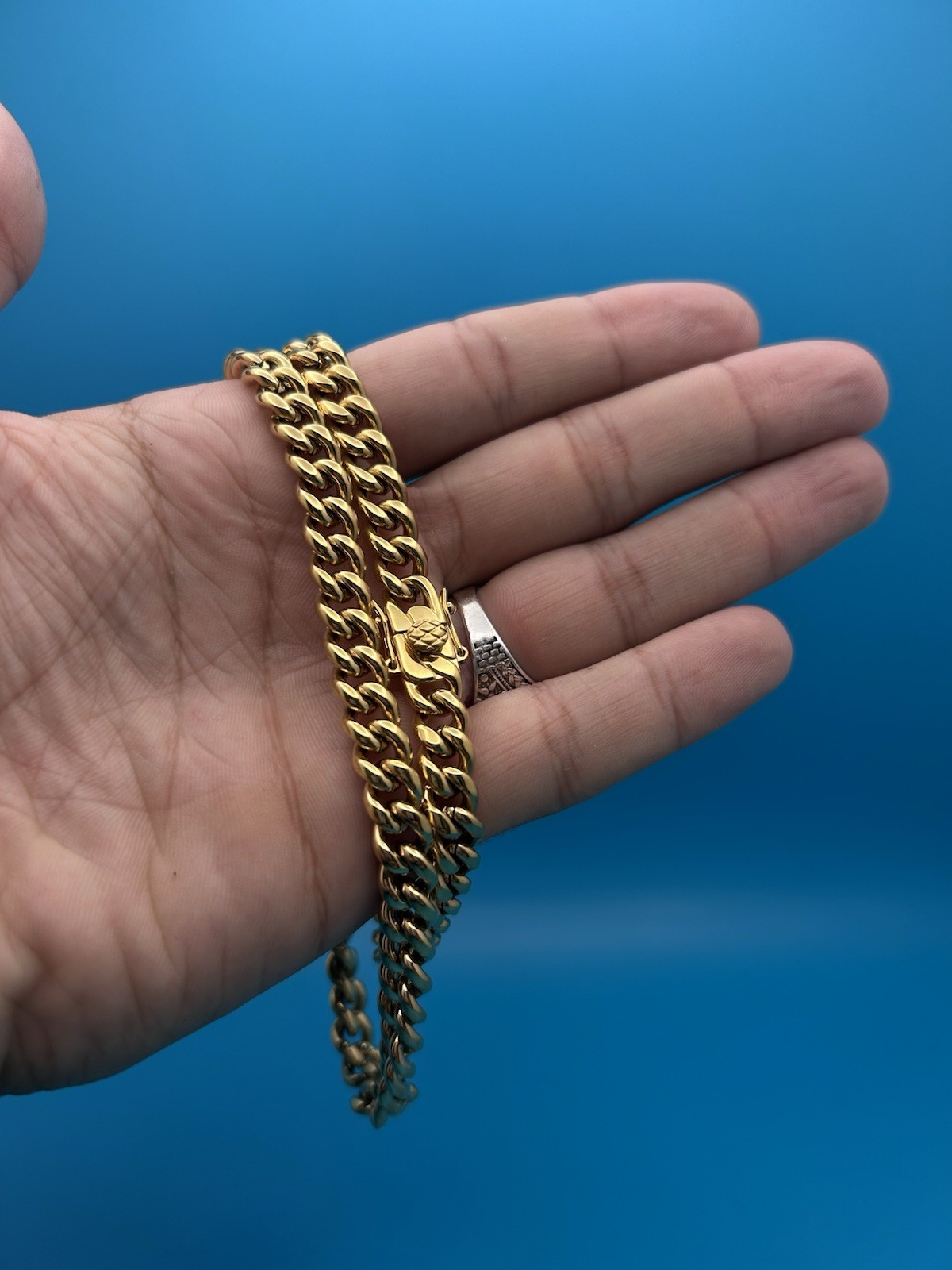 Cadena cubana Para Hombres chapada en oro 14k En Acero Inoxidable 8mm