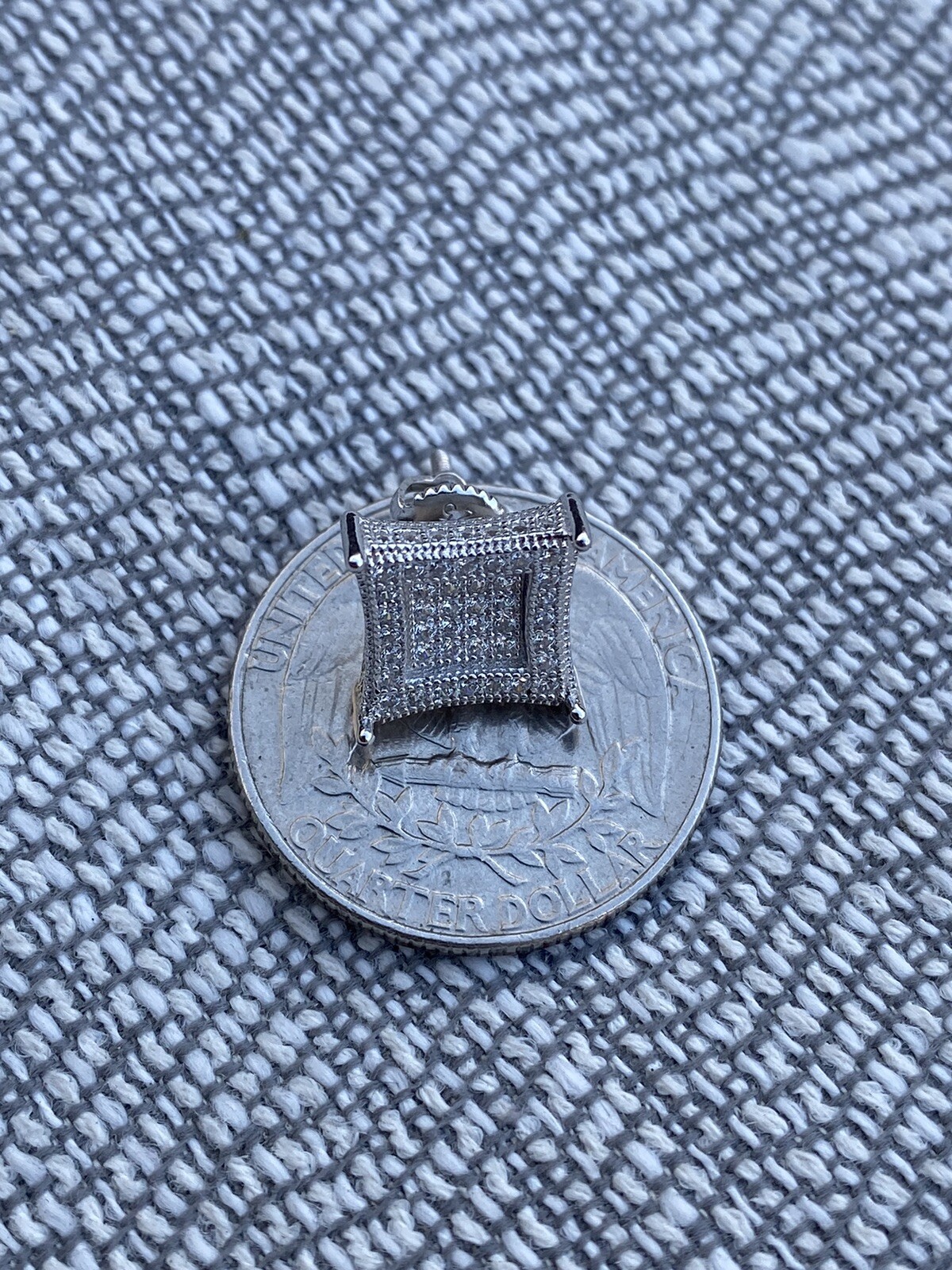 Mens Real 925 Solid Sterling Silver Kite CZ Hip Hop Iced Square Earrings 11mm