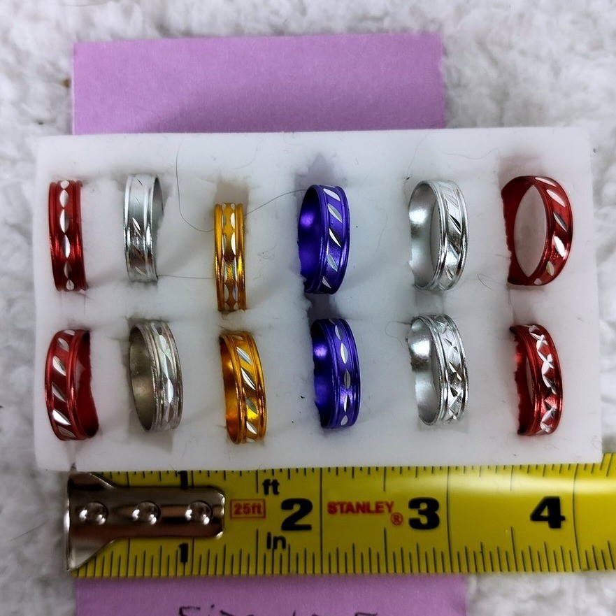 Etched Aluminum Band Ring Set Multicolor Lightweight Accent 5pc