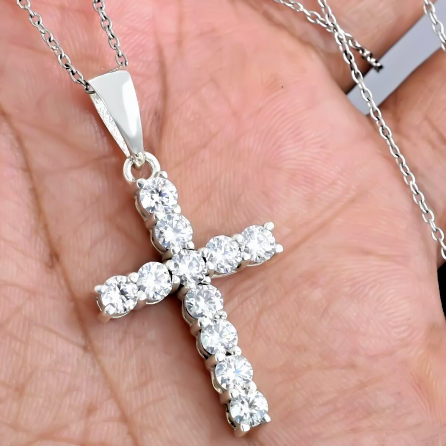 2.00 Ct Certified Round Cut White Diamond Cross Pendant In 925 Sterling Silver