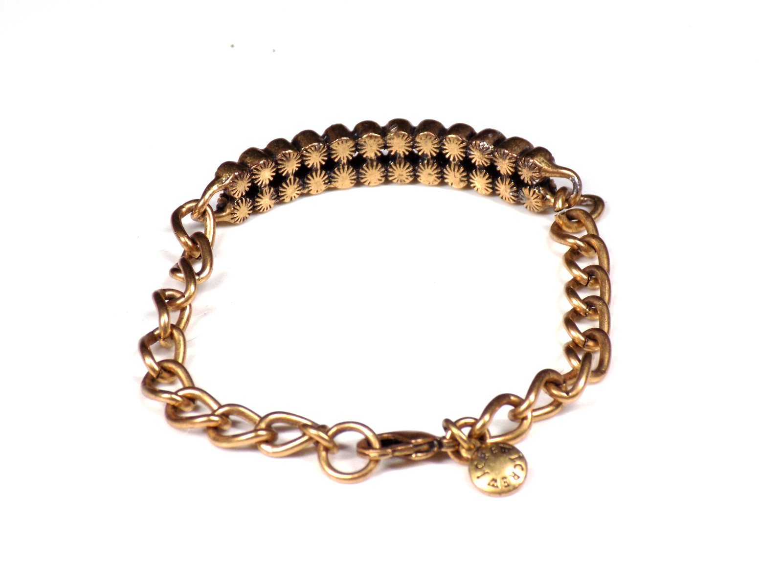Vintage J Crew Bracelet Gold Tone Curved Bar White Colorless Rhinestones 6.5″