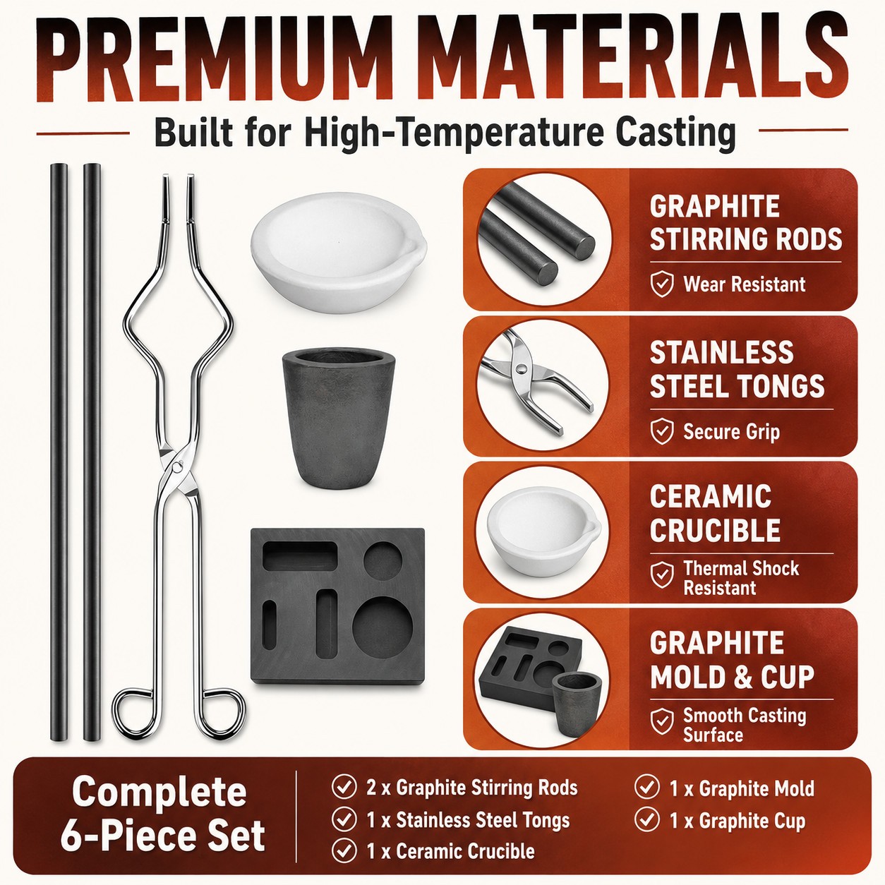 6Pack Graphite Ingot Mold Crucible Torch Melting Kit Gold Silver Copper Set Tool