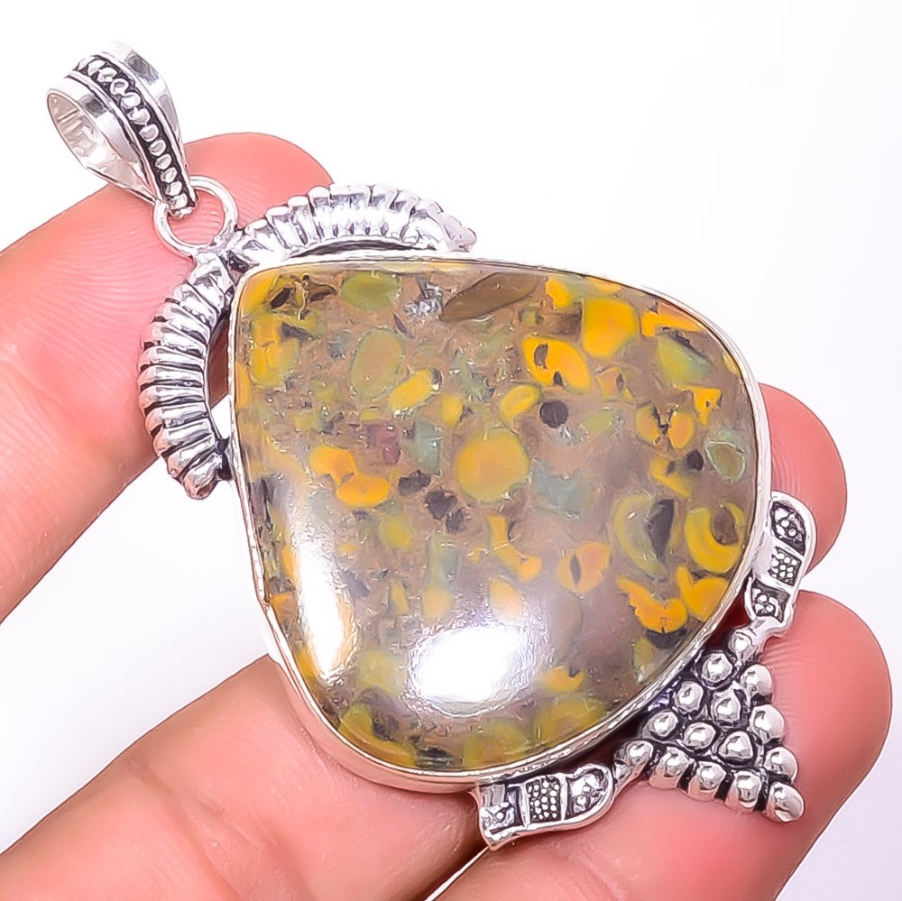 Natural Rainforest Jasper Gemstone 925 Silver Plated Pendant 2.73″ TP7785-255