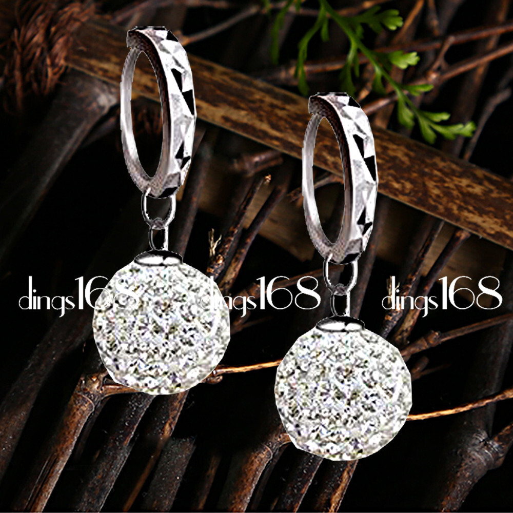 Genuine 925 Sterling Silver 6mm Crystal Disco Ball Hoop 1″ Dangle Earrings Z1046