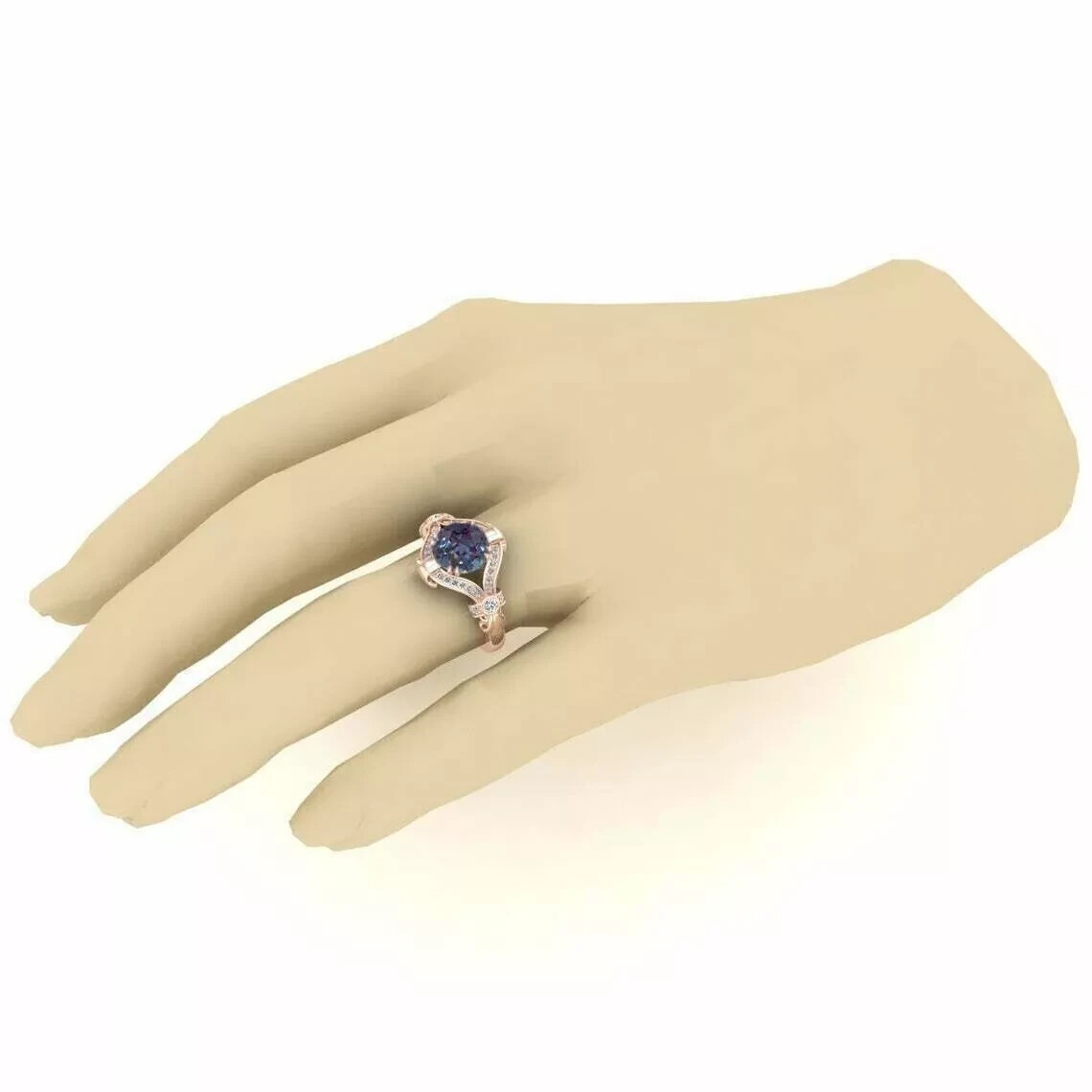 3Ct Art Deco Style Alexandrite Lab-Created Diamond Wedding 14K Rose Gold FN Ring