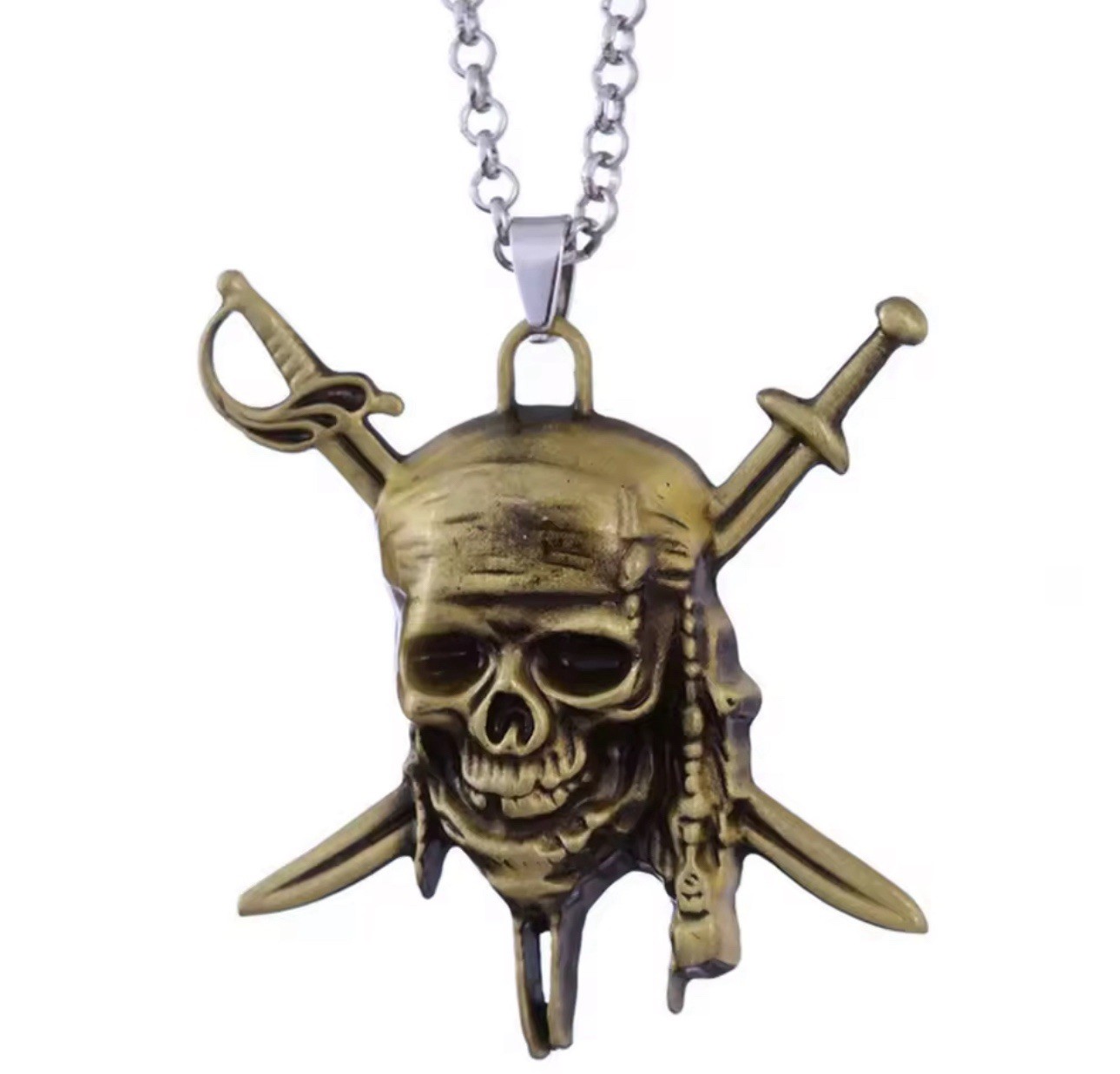 Gothic Skull Pendant Necklace Punk Skeleton Chain Vintage Hip Hop Jewelry