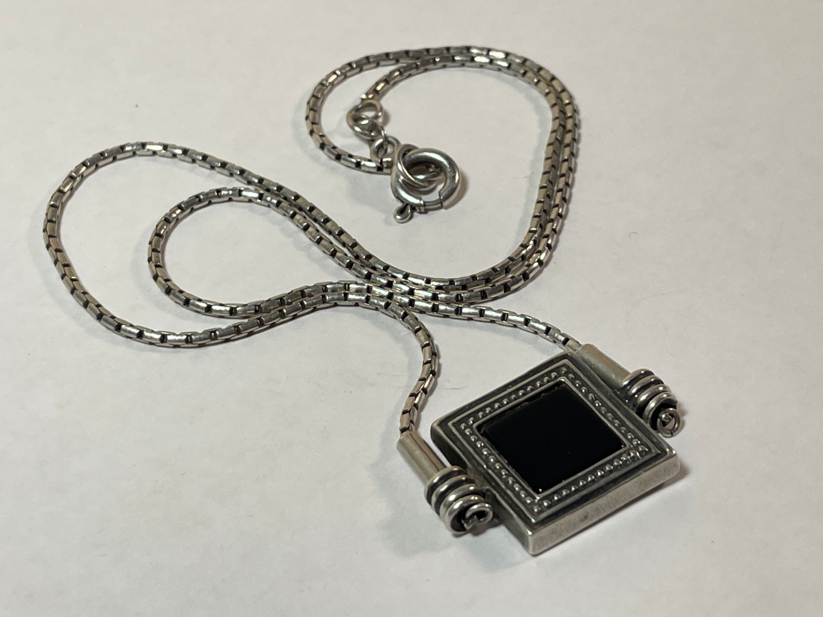 Vintage Unique Onyx 925 Sterling Silver Necklace 12.8g