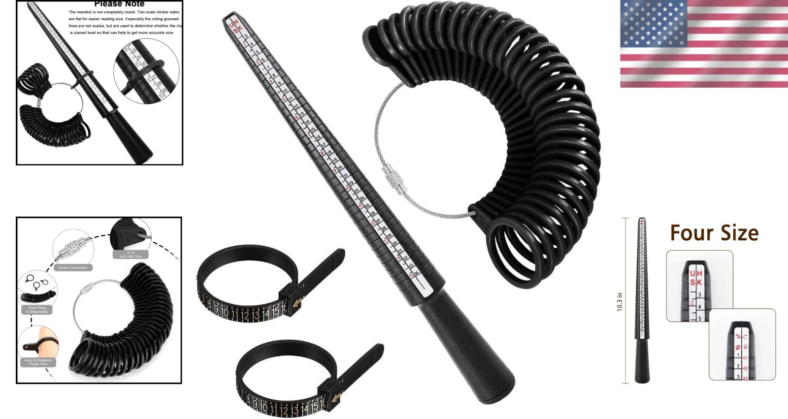 4-Piece Ring Size Measuring Tool Set for Accurate Jewelry Making and Gifting