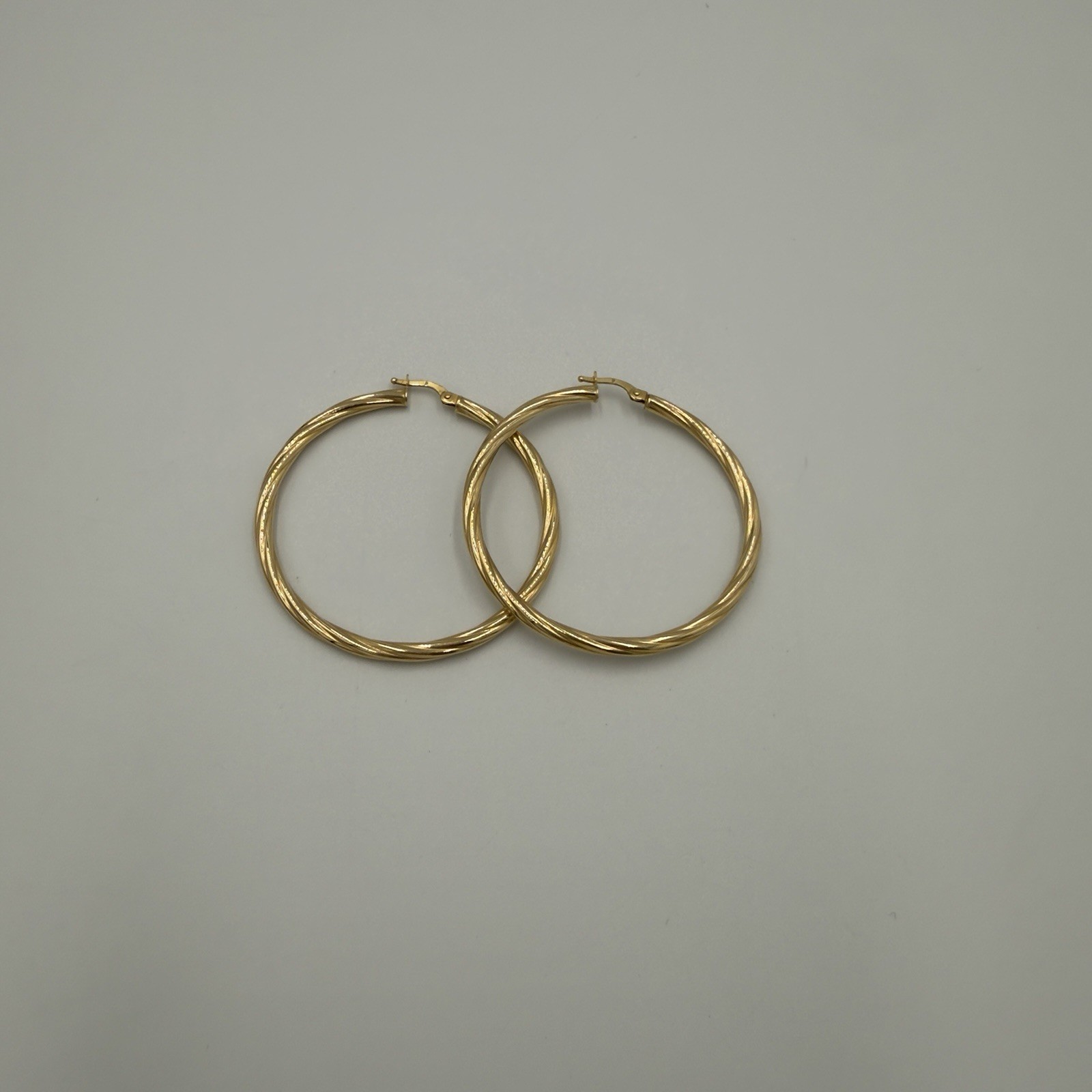 14K Yellow Gold Hollow Hoop Earrings 2″ Large Twisted Rope Textured 2.82g