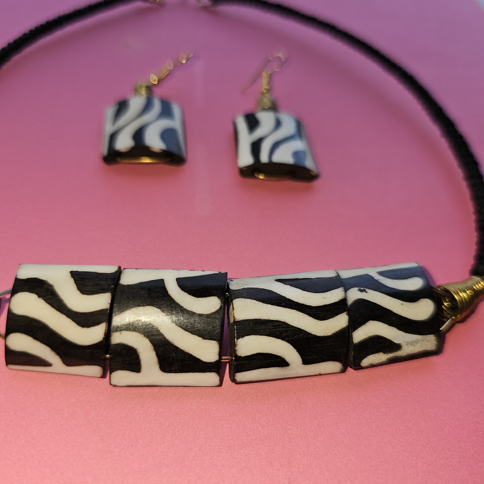 African- Bone & Brass -Necklace & Earring Set- Handmade in Kenya-New