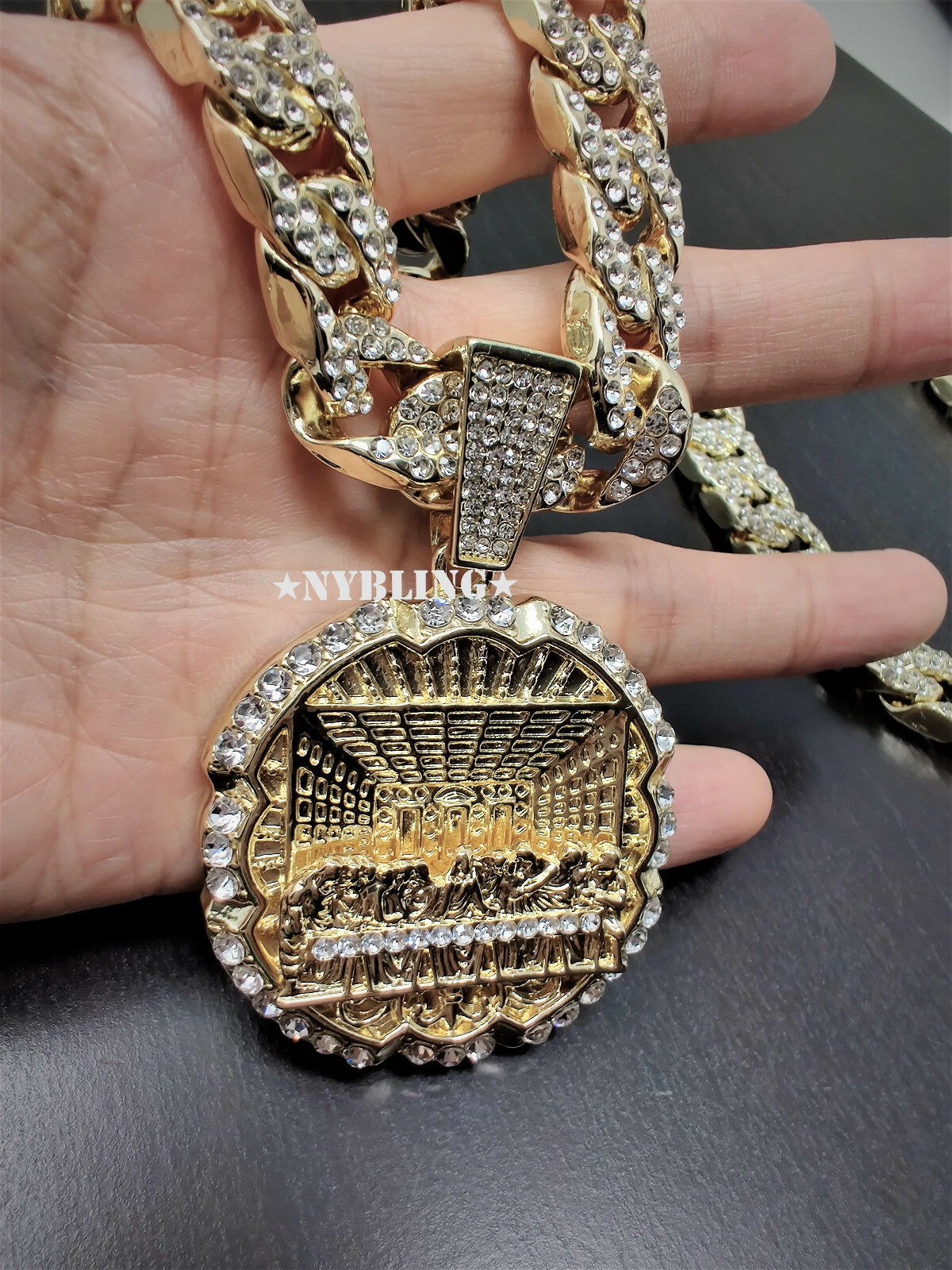 XL Last Supper Pendant with Miami Cuban Link Chain Necklace Plated CZ Jewelry