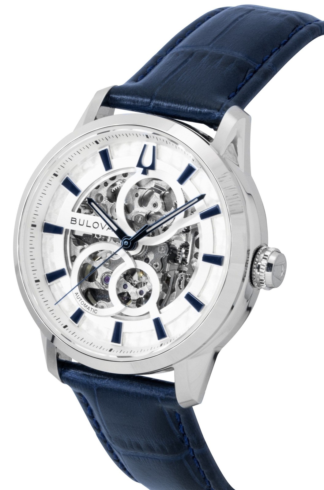 Bulova Sutton Leather Strap Silver Skeleton Automatic 96A330 Men’s Watch