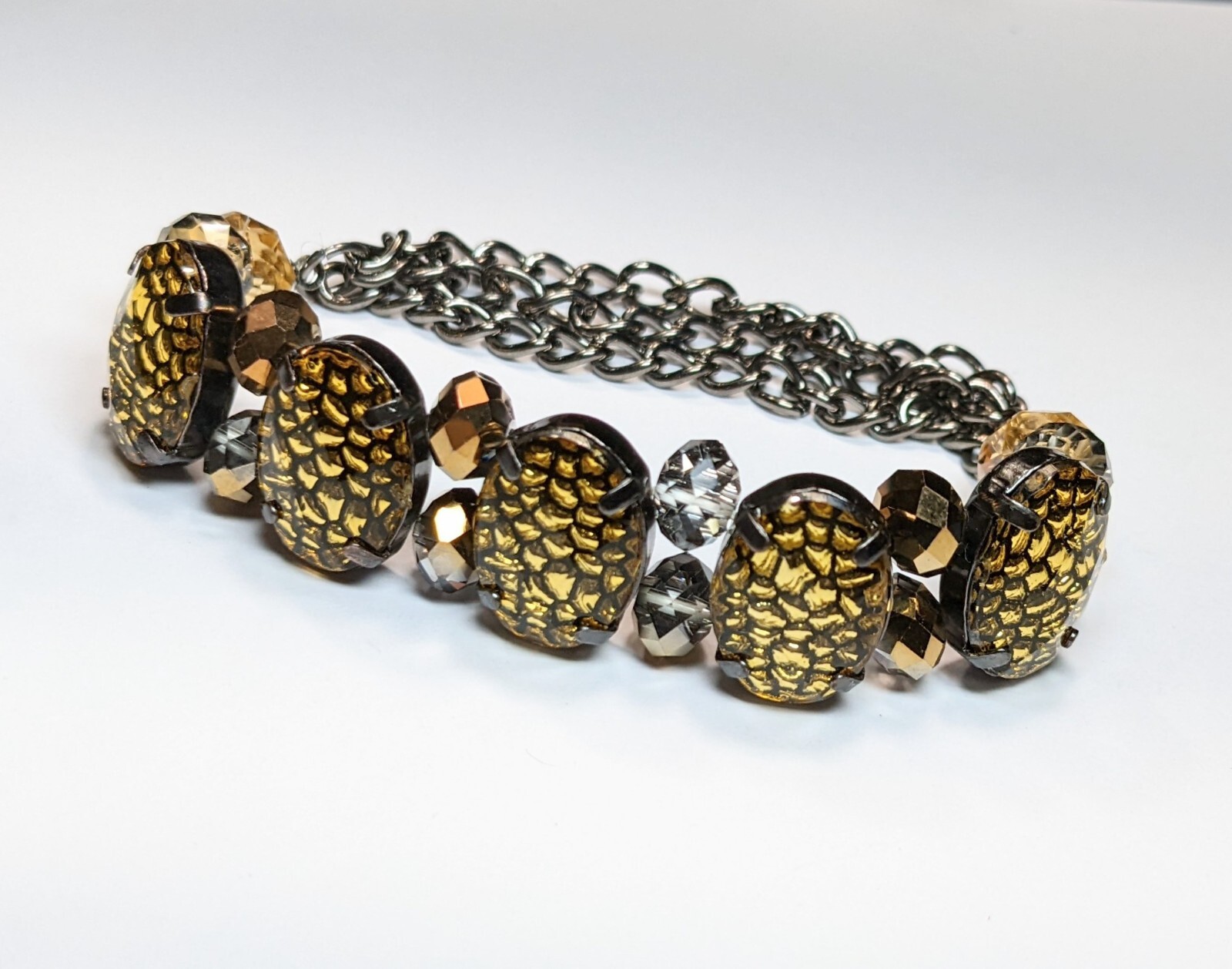 Snake Print Bracelet Chain Bracelet Woman Purple Silver Stretch Beaded 6 pcs