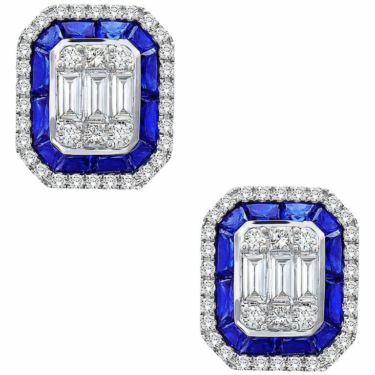3ct Lab-Created Moissanite Sapphire Halo Stud Earrings 14k White Gold Plated