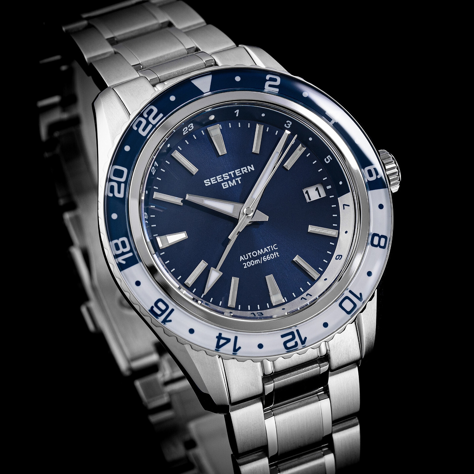Seestern GMT S456.BE Sapphire Crystal Mechanical Mens NH34 Watch SEAGULL 1963