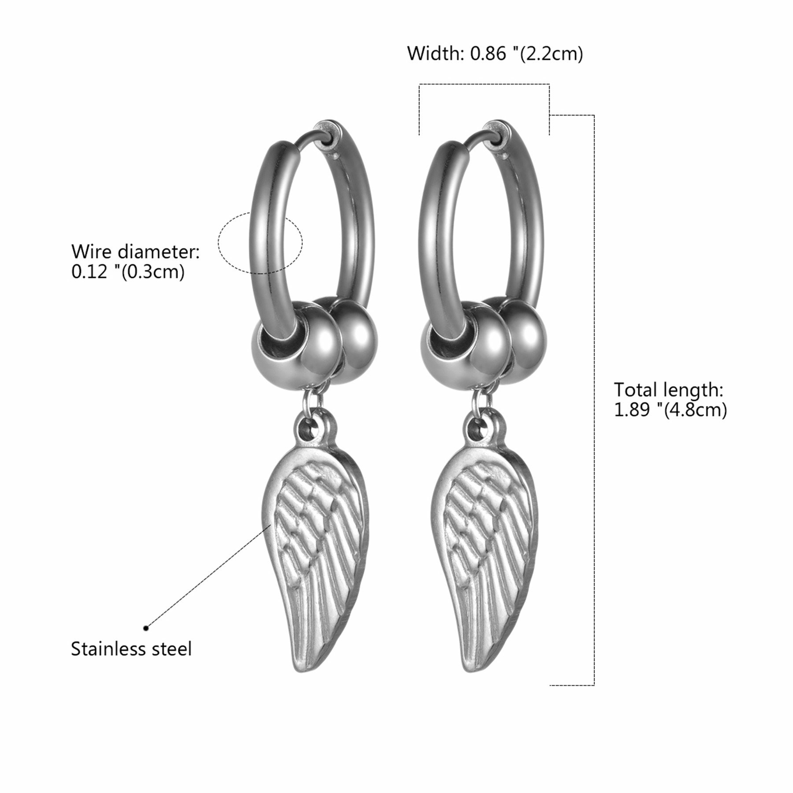 Unisex Stainless Steel Feather Drop Dangle Hoop Huggie Stud Earrings Mens Womens
