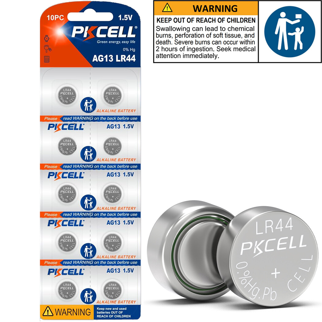 100 Pcs PKCELL LR44 AG13 357 L1154 A76 Button Cell Batteries for Toys ,Watches