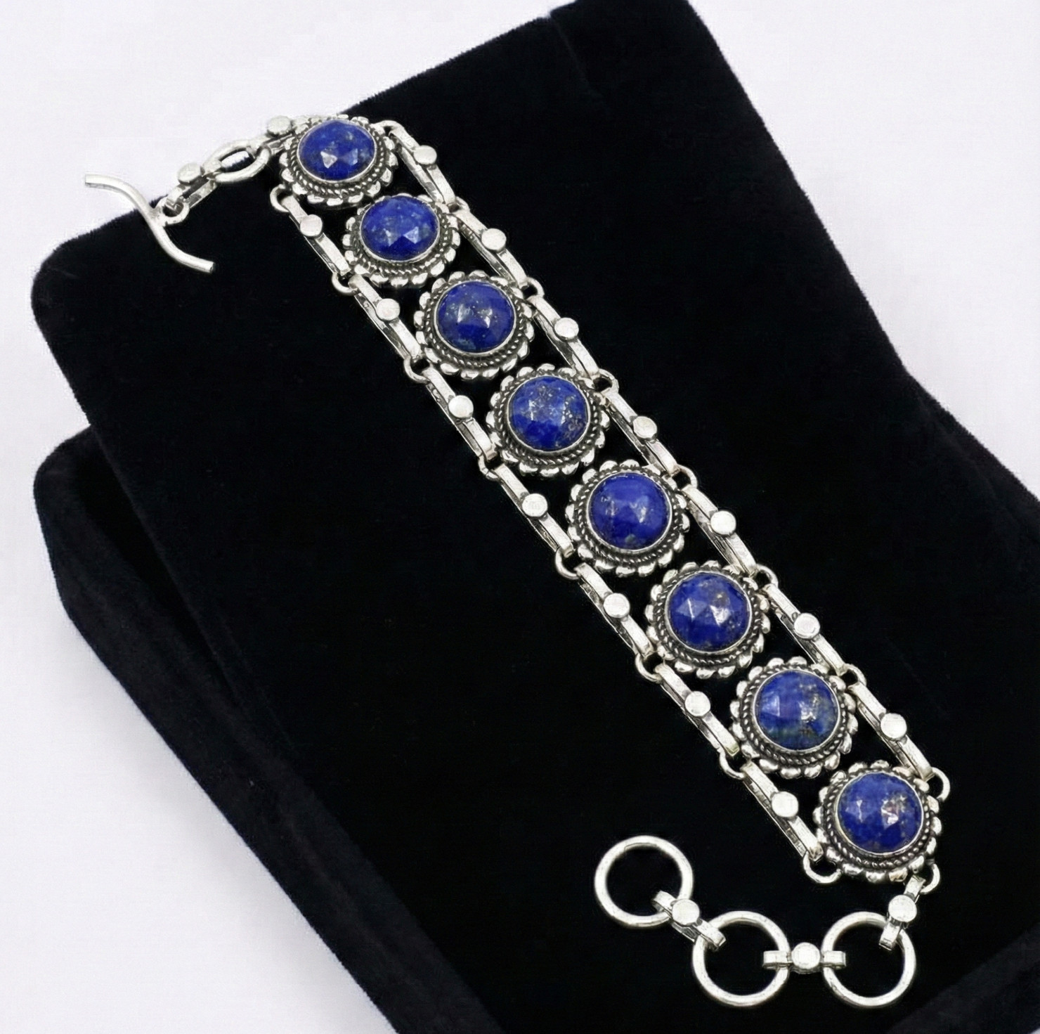 Natural Blue Lapis Lazuli Bracelet 925 Sterling Silver Handmade Jewelry S-8.5