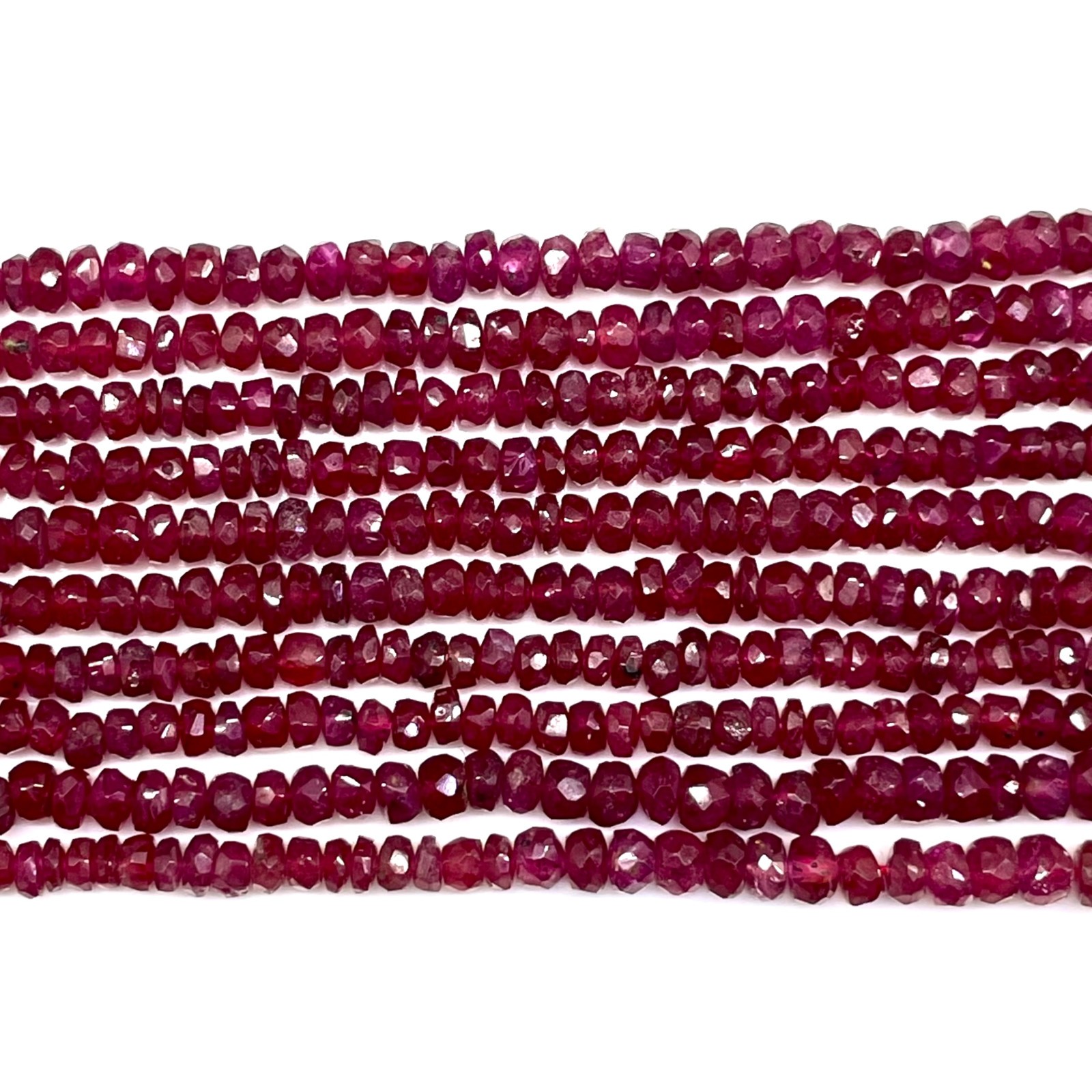 18″ Natural Ruby Necklace 2.5-5mm Sparkling Red Faceted Beads 925 Silver Clasp