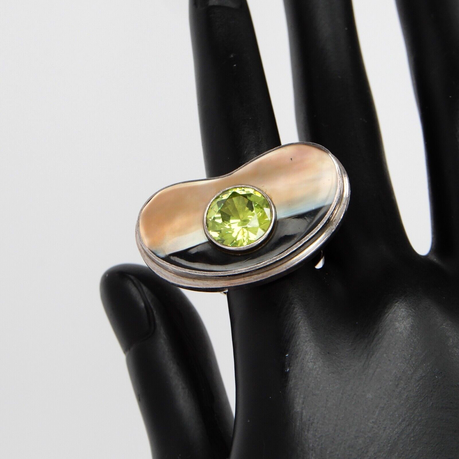 Sterling Silver Green Peridot Ring Size 5.5, 33mm x 19mm, 21g Large Door Knocker