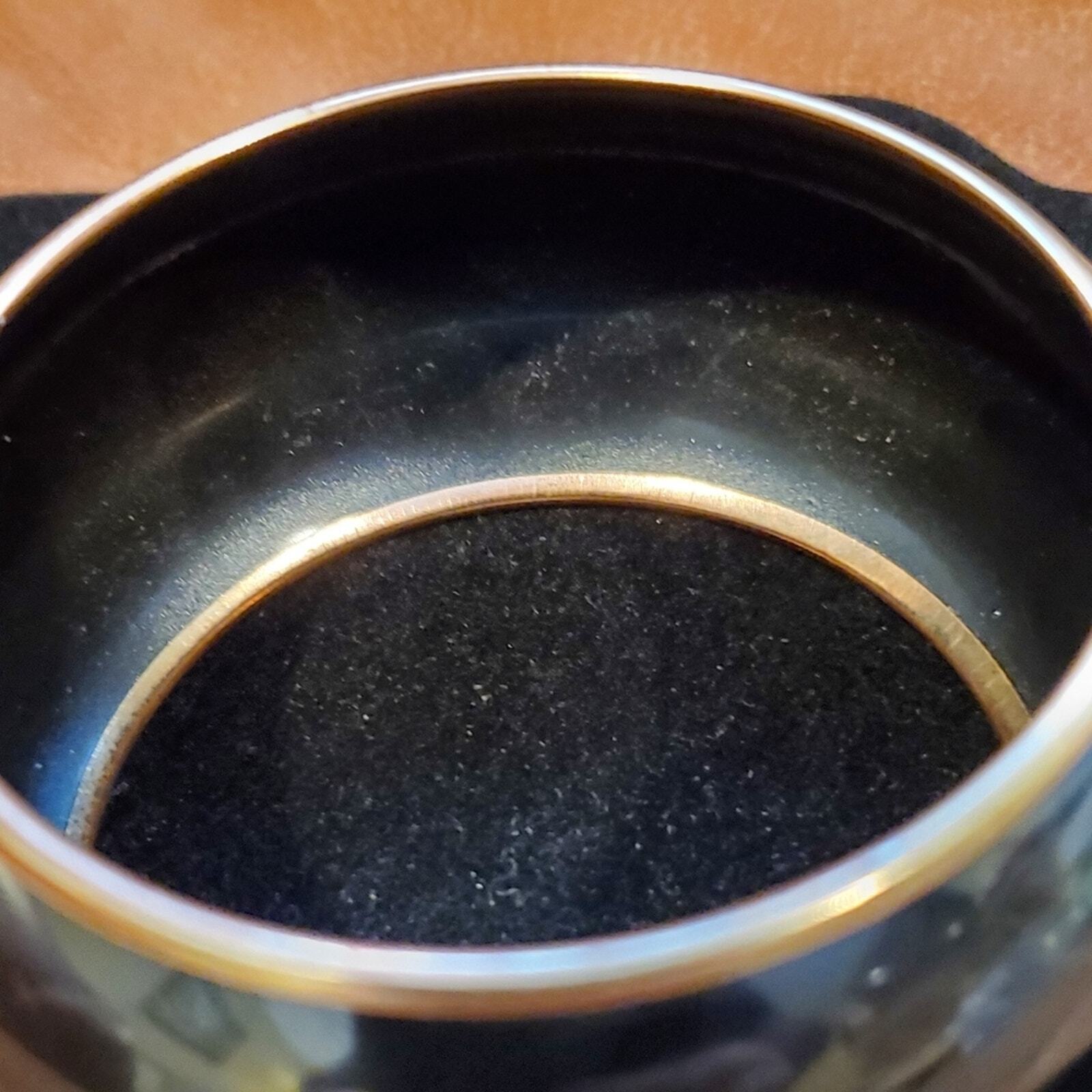 3.5 inch x 3.25 inch Bllack and Gold Metal Bangle Bracelet 2 3/4 inch Opening