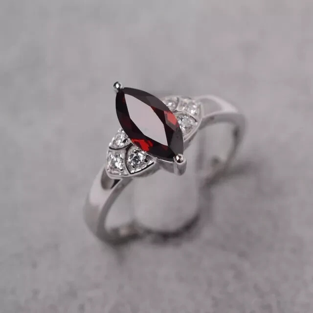Handmade Marquise Garnet 925 Sterling Silver Engagement Christmas Ring For Her