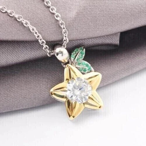 Paopu Fruit Pendant Necklace 1ct Simulated Diamond Two Tone Gold Plated