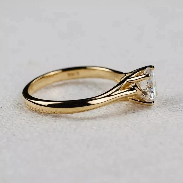 2Ct Round Natural Diamond Bridal Engagement Ring 14K Real Yellow Gold Size 6 7 8